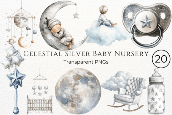 Download Celestial Silver Baby Nursery Clipart - Silver Collection