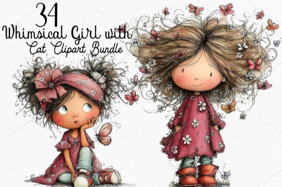 Download Whimsical Girl with Butterfly Clipart - Whimsical Collection