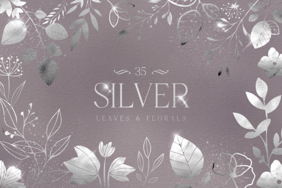 Download Silver Foil Leaves Flowers Florals PNG - Silver Collection