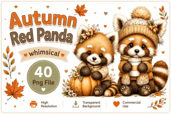 Download Whimsical Autumn Red Panda Clipart - Whimsical Collection