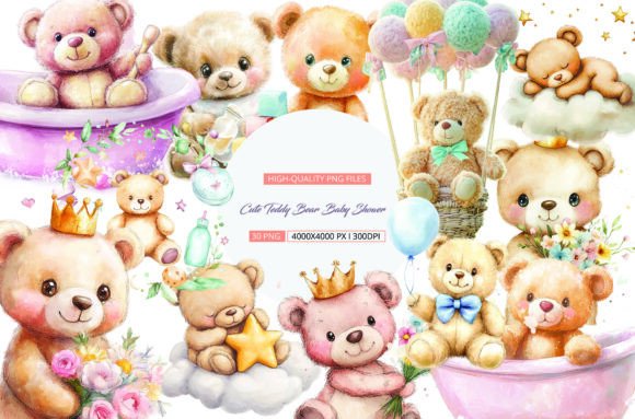 Download Cute Teddy Bear Baby Shower Clipart - Premium Bundle