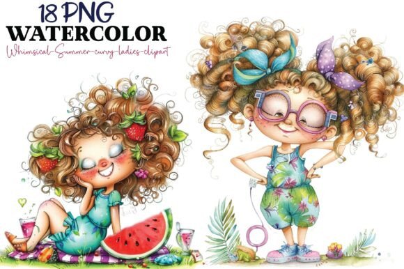 Download Whimsical Curly Hair Girls Clipart PNG - Whimsical Collection