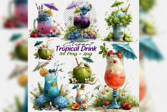 Download Whimsical Tropical Drink Clipart Set - Whimsical Collection