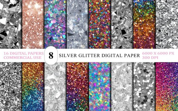 Download Metallic Silver Glitter Digital Paper - Silver Collection
